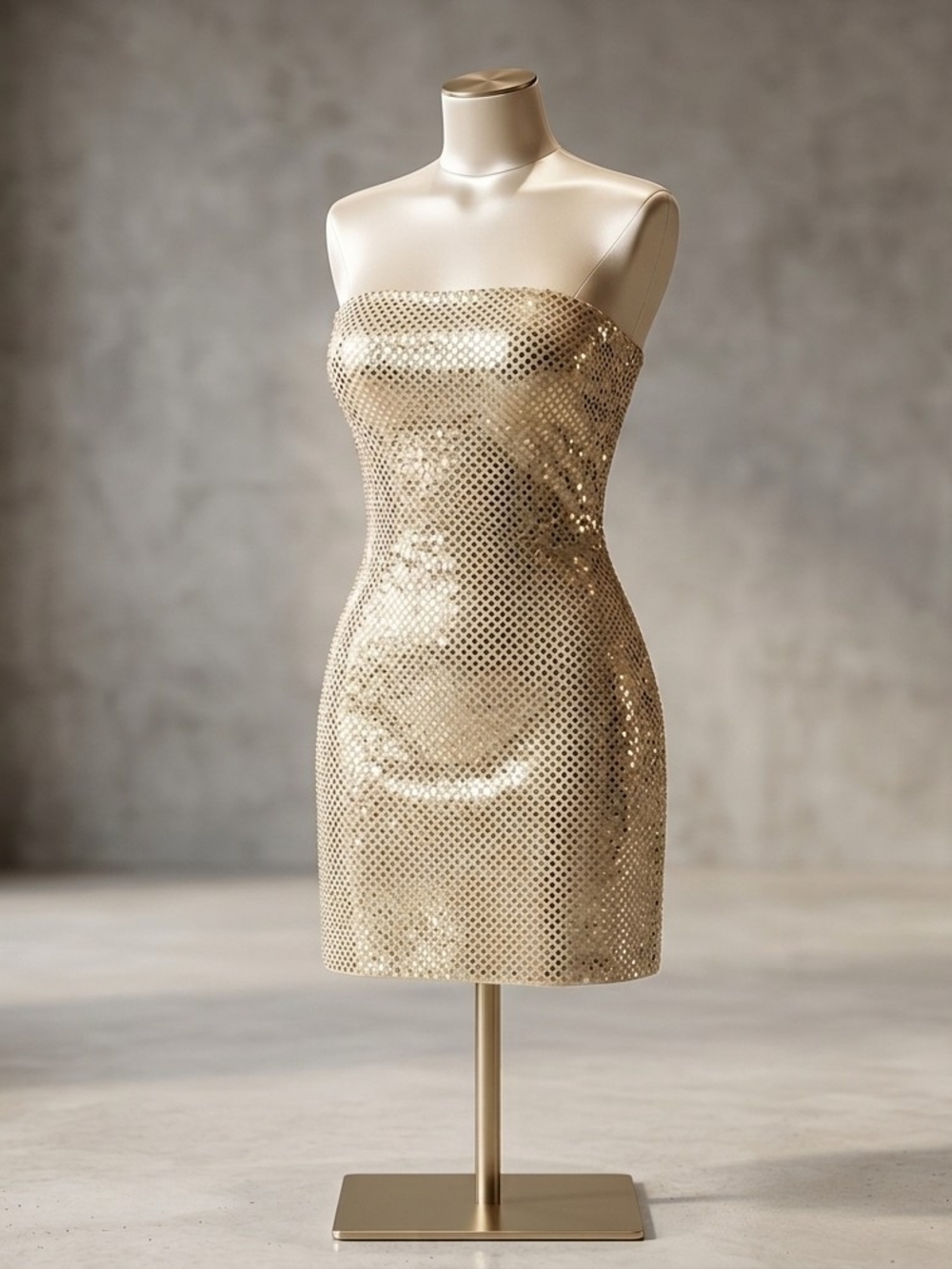 Express Metallic Gold Sequin Mesh Mini Strapless Party Night Out Dress -SZ (1-2)